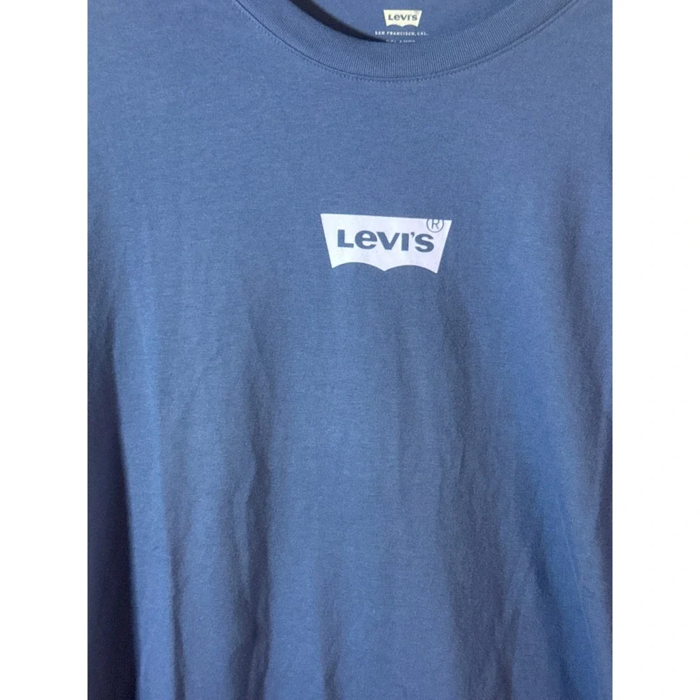 Levis Mens Relaxed Fit Colorblock T-Shirt Blue Batwing‎ Logo Medium
